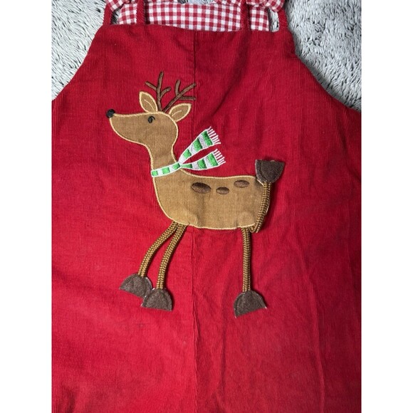 Mulberry ST Toddler 24m Corduroy Red Reindeer Appliqué Vintage Overalls USA Made - Picture 4 of 6
